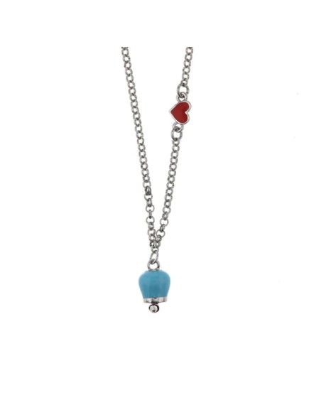 Collana Argentata con campanella portafortuna azzurra Amo Capri