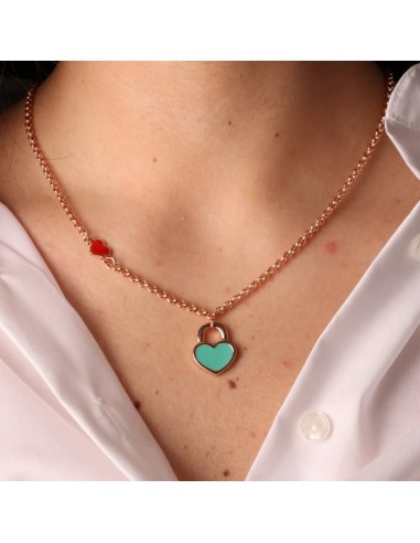 Collana Rosa Gold con Cuore Lucchetto Turchese Amo Capri Collana Rosa Gold con Cuore Lucchetto Turchese Amo Capri