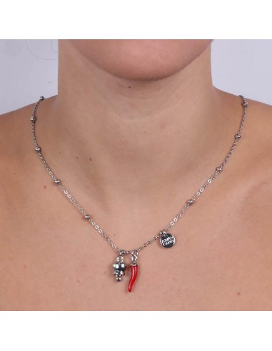 Collana Argentata con Campanella e Corno Rosso Amo Capri