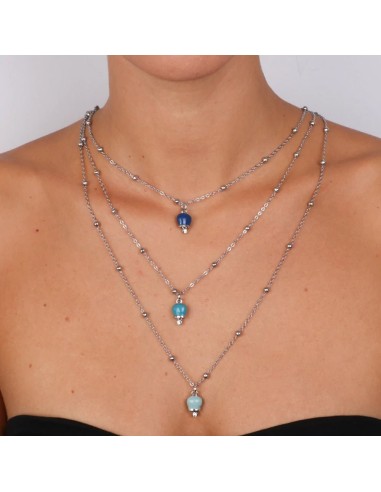 Collana Argentata a tre fili con Campanelle Portafortuna sfumate azzurre Amo Capri