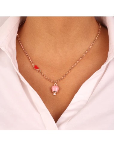 Collana Rosa Gold con Campanella Portafortuna Rosa Amo Capri
