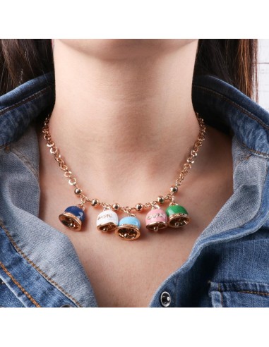 Collana Dorata con 5 Campanelle Portafortuna Colorate Amo Capri