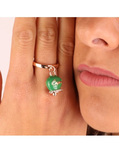 Anello Rosa Gold con Campanella portafortuna Verde Amo Capri