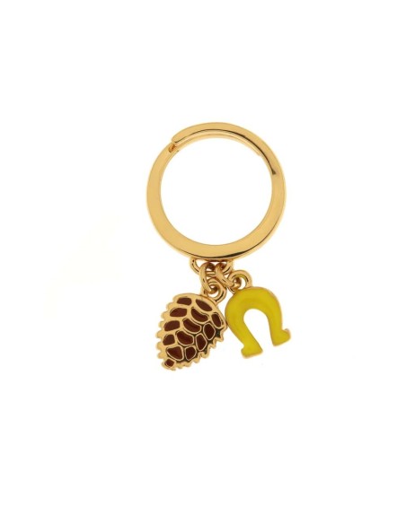 Anello Dorato con Pigna e Ferro di Cavallo Portafortuna Giallo BySimon