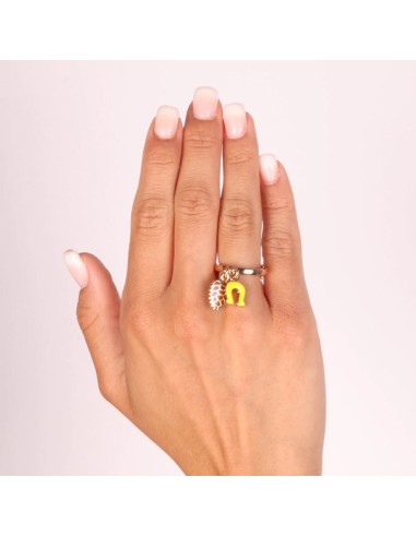 Anello Dorato con Pigna e Ferro di Cavallo Portafortuna Giallo BySimon