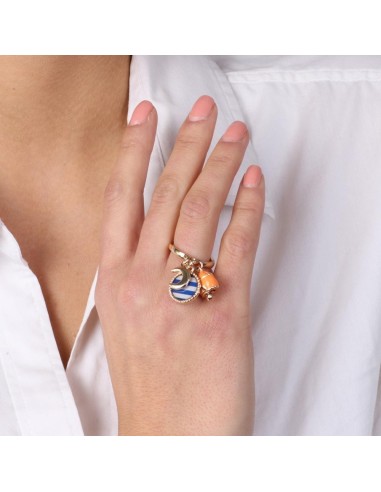 Anello Dorato con Campanella Luna e Medaglione BySimon