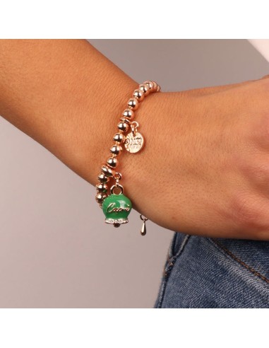Bracciale Rosa Gold con Campanella Portafortuna Verde Scuro Amo Capri