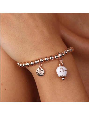 Bracciale Rosa Gold con Campanella Portafortuna Bianca Amo Capri