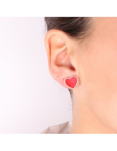 Orecchini Rosa Gold con Cuore Rosso a lobo BySimon