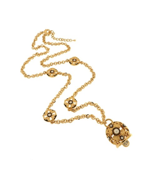 Collana Dorata con Campanella Portafortuna Maiolica Traforata Amo Capri