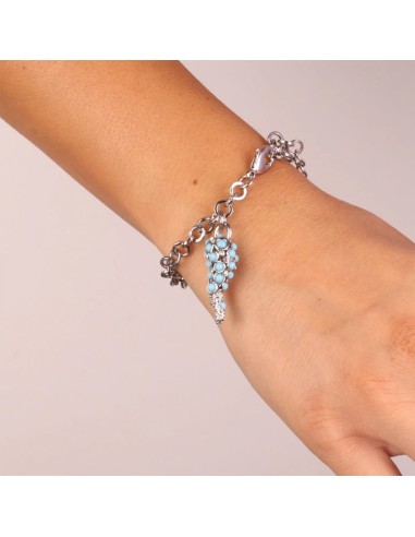 Bracciale Argentato con corno impreziosito da cristalli Blu Amo Napoli