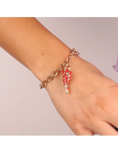 Bracciale Dorato con corno impreziosito da cristalli Rossi Amo Napoli