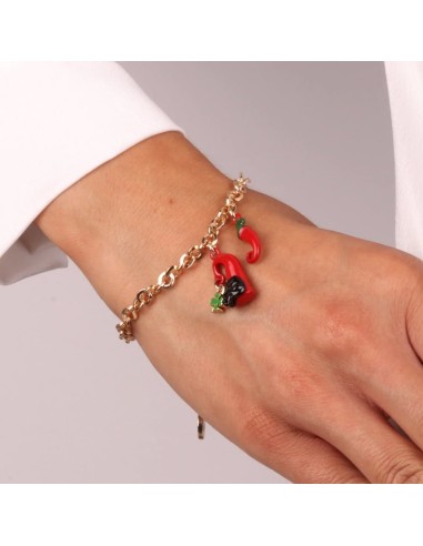 Bracciale Dorato con corno Rosso Pulcinella e Quadrifoglio BySimon