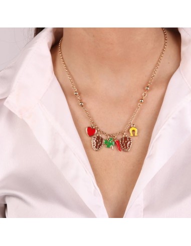 Collana Dorata con Pigne e simboli Portafortuna Colorati BySimon