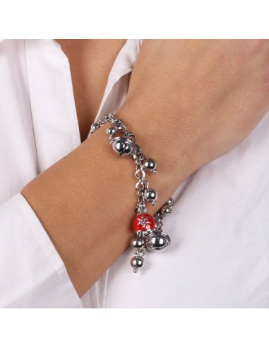 Bracciale argentato con campanella portafortuna natalizia e sonagli BySimon