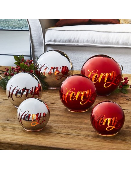 Sfera natalizia merry red con led Andrea Fontebasso diam. 12