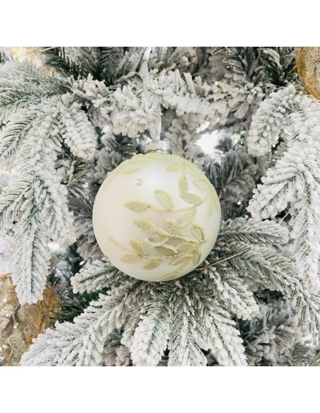 Sfera Natalizia Champagne con foglie verdi Hervit 8 cm