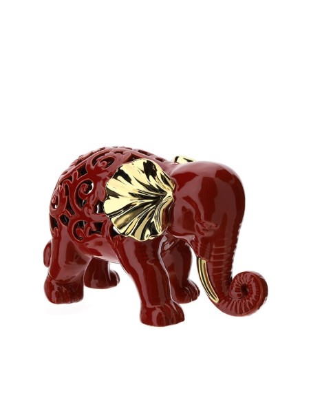Elefante traforato in gres rosso e oro Hervit