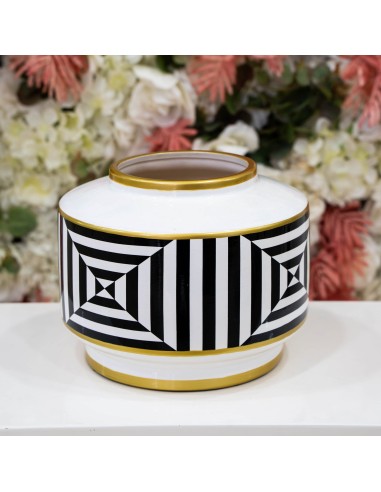 Fade Vaso Vogue basso in porcellana bianco oro e nero