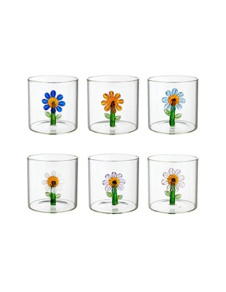 Set 6 bicchieri con fiori colorati Montemaggi