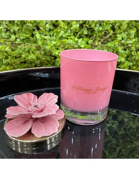 Candela Media Con Fiore Lucido Rosa Antico - Pienne Design