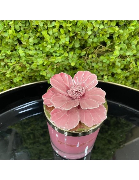 Candela Media Con Fiore Lucido Rosa Antico - Pienne Design
