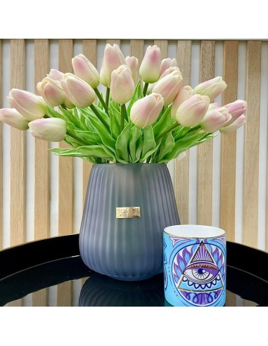 Tom Ch Vaso in vetro rigato grigio