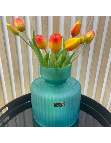 Tom Ch Vaso grande in vetro rigato verde acqua