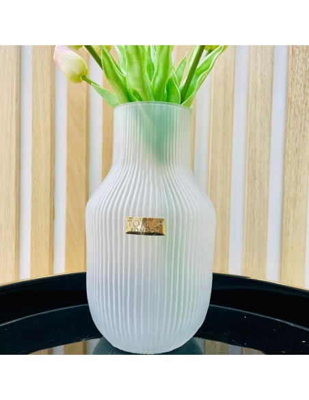 Tom Ch Vaso in vetro rigato bianco