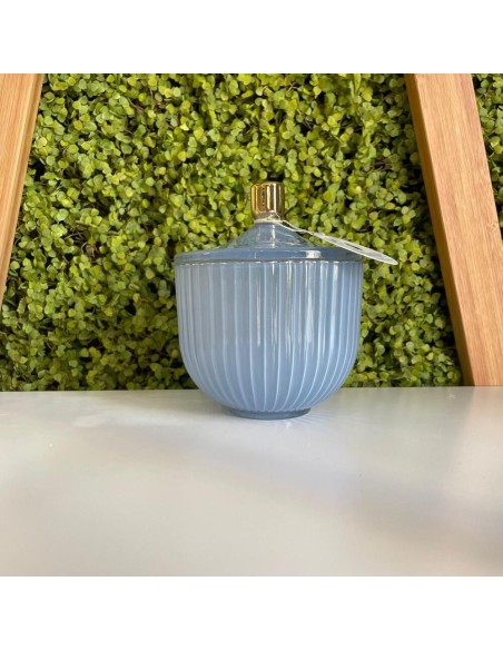 Scatola Portaoggetti Rigata in Vetro Azzurro Polvere Jutta Maison
