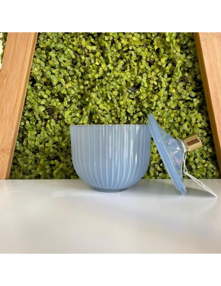 Scatola Portaoggetti Rigata in Vetro Azzurro Polvere Jutta Maison