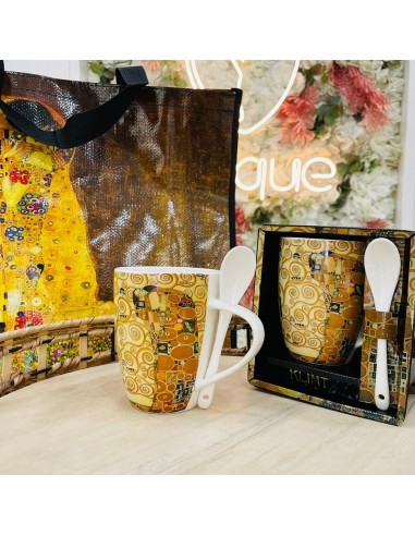Set borsa con 2 tazze e cucchiaini Klimt Enesco