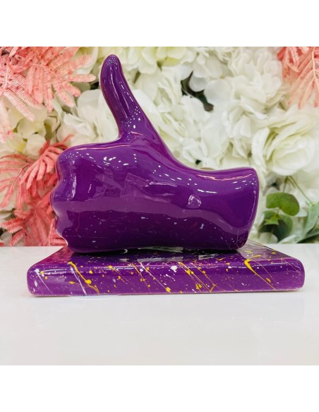 Scultura mano Mi Piace viola con schizzi