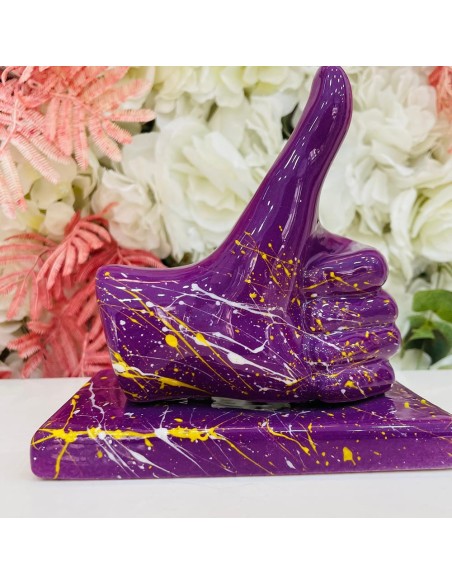 Scultura mano Mi Piace viola con schizzi