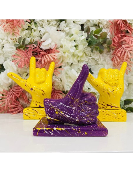 Scultura mano Mi Piace viola con schizzi