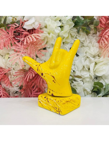 Scultura mano Ti amo gialla con schizzi