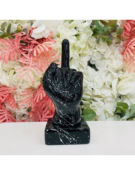 Scultura mano Fuck nera con schizzi