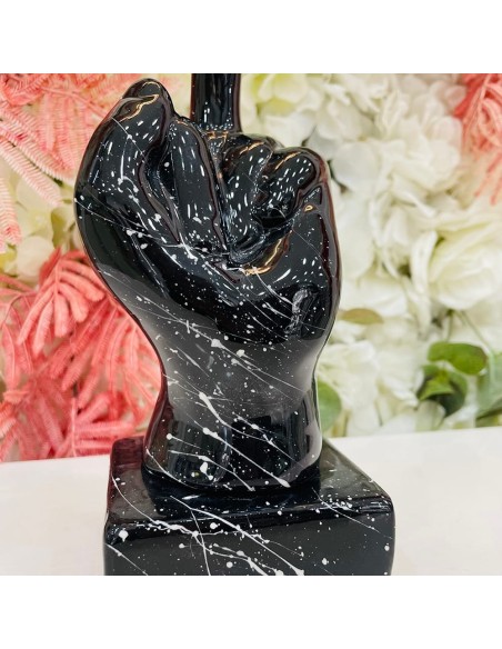 Scultura mano Fuck nera con schizzi