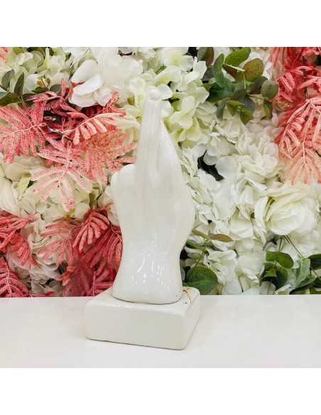 Scultura mano Fortuna bianca con schizzi