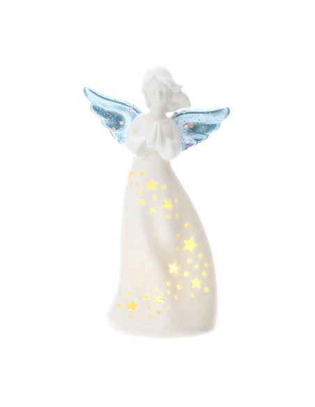 Angelo Azzurro in preghiera con luce Led Hervit 18(H) Cm