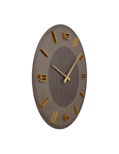 Orologio da Parete Design Moderno in Legno Marrone e Dettagli Oro