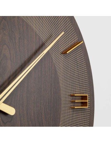 Orologio da Parete Design Moderno in Legno Marrone e Dettagli Oro