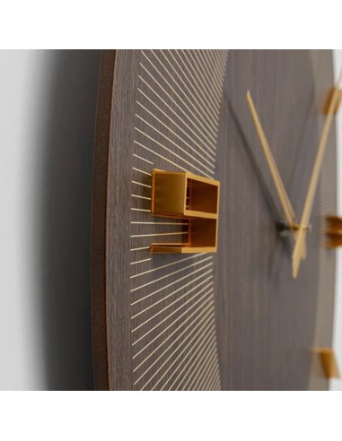 Orologio da Parete Design Moderno in Legno Marrone e Dettagli Oro