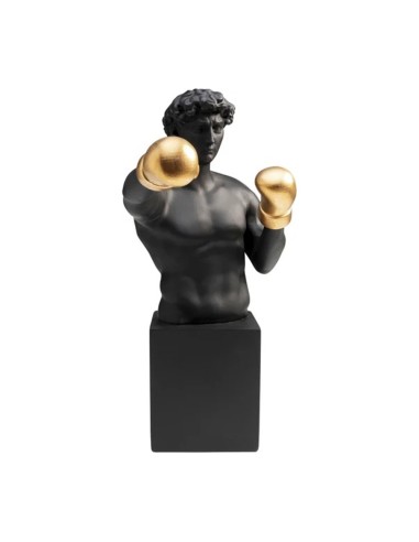 Scultura Decorativa Balboa – Busto Nero con Guantoni Oro in Stile Pop Art