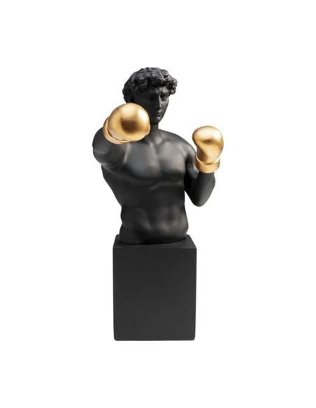 Scultura Decorativa Balboa – Busto Nero con Guantoni Oro in Stile Pop Art