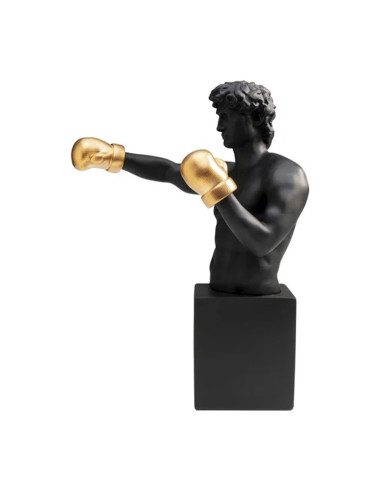 Scultura Decorativa Balboa – Busto Nero con Guantoni Oro in Stile Pop Art