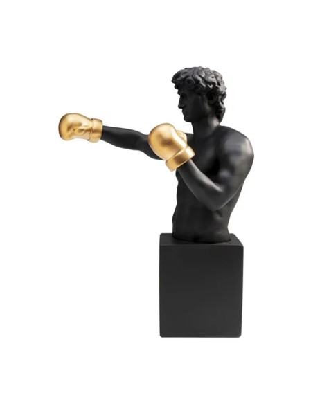 Scultura Decorativa Balboa – Busto Nero con Guantoni Oro in Stile Pop Art