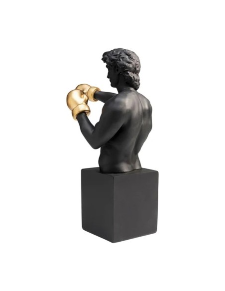 Scultura Decorativa Balboa – Busto Nero con Guantoni Oro in Stile Pop Art
