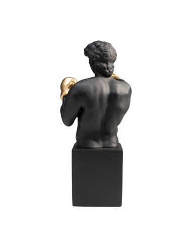 Scultura Decorativa Balboa – Busto Nero con Guantoni Oro in Stile Pop Art
