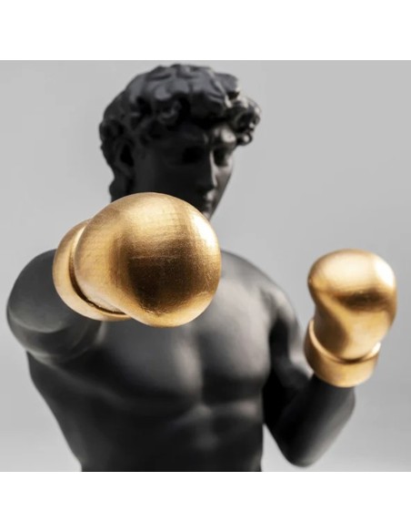 Scultura Decorativa Balboa – Busto Nero con Guantoni Oro in Stile Pop Art